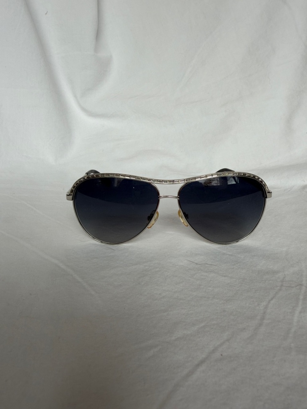 Tory Burch Silver Aviator Sunglasses with Dark Blue Lenses